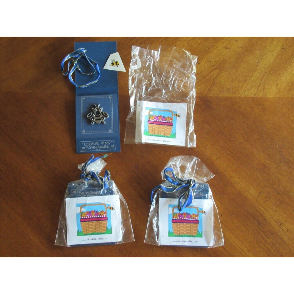 Lot 3x Ann Clark Cookie Cutter Pewter Bumble Bee Brooch Lapel Pin 1997 Vintage
